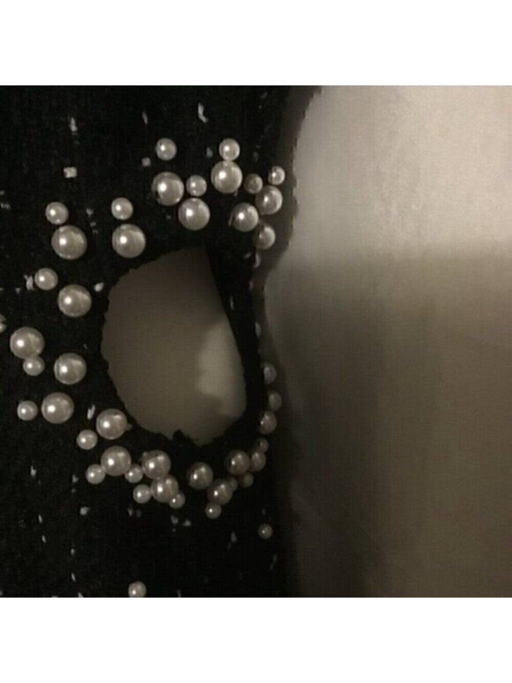 Black Texture Tweed Weave Cutout Mini Dress With Faux Pearls L - Picture 4 of 16